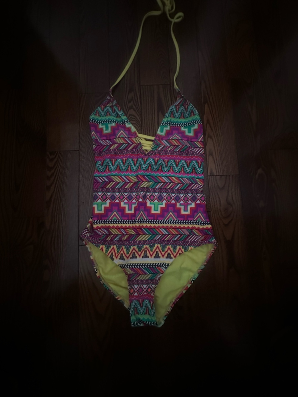 Forever 21 Multicolor Aztec One-Piece Swimsuit with Yellow Lining